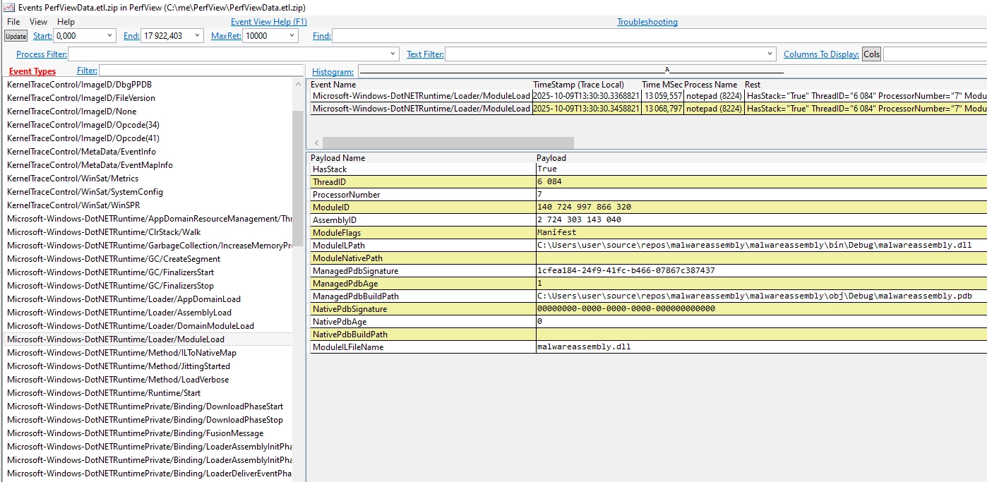 События Microsoft-Windows-DotNETRuntime до патчинга функции EtwEventWrite() при инъекции сборки