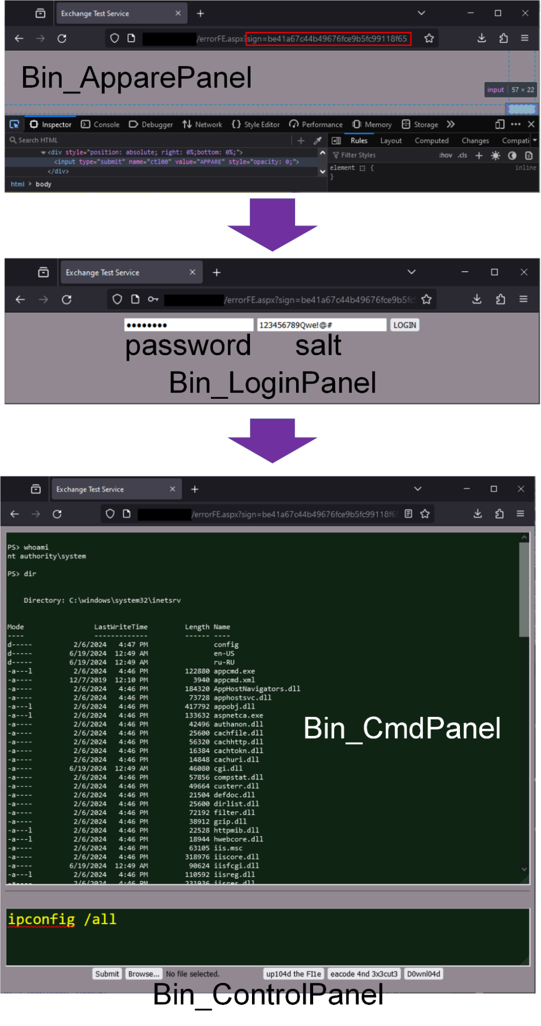Все этапы доступа к веб-шеллу AntSpy