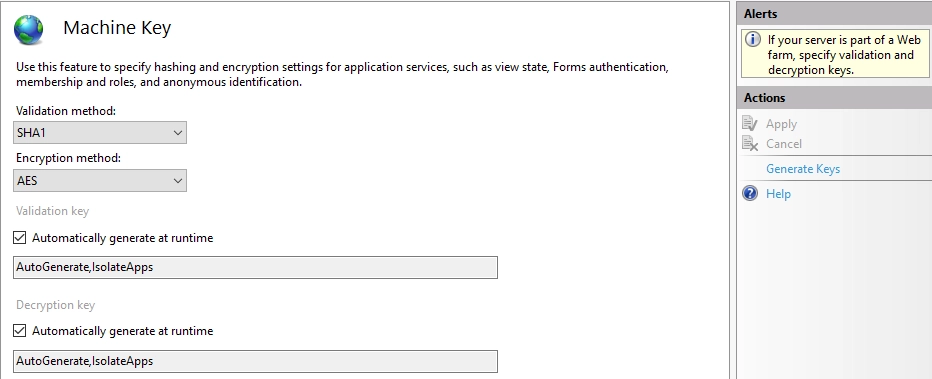 Auto generated ключи в IIS Manager Auto generated ключи в IIS Manager