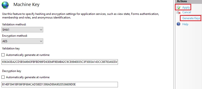 Смена ключей в IIS Manager Смена ключей в IIS Manager